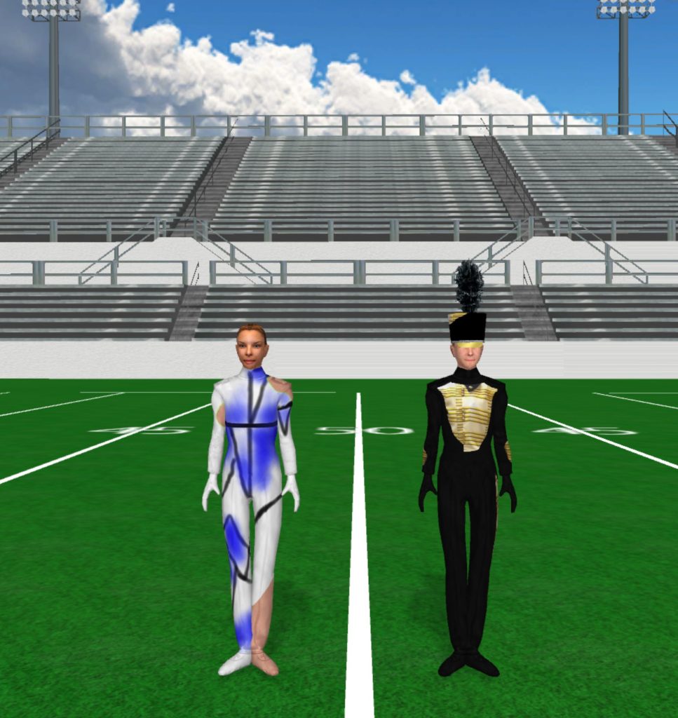 Black and Gold Band, Blue and White Guard Blue And White With Black Stripes Guard Black And Gold Uniform 967x1024